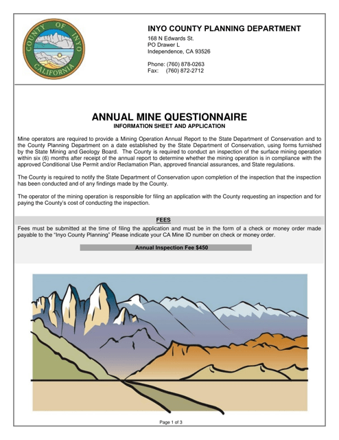 Annual Mine Questionnaire - Inyo County, California Download Pdf