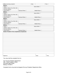 Citizen Complaint Form - Inyo County, California, Page 2