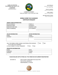 Document preview: Mobile Home Tax Clearance Certificate Request - Inyo County, California
