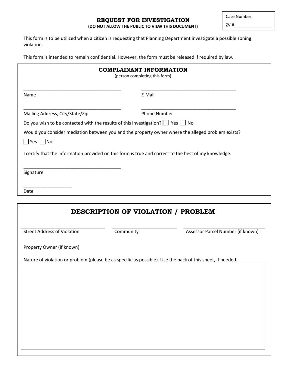 Inyo County, California Code Enforcement Complaint Form Fill Out