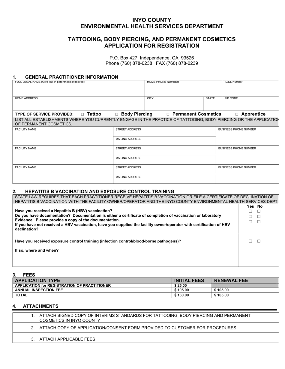 Inyo County, California Tattooing, Body Piercing, and Permanent