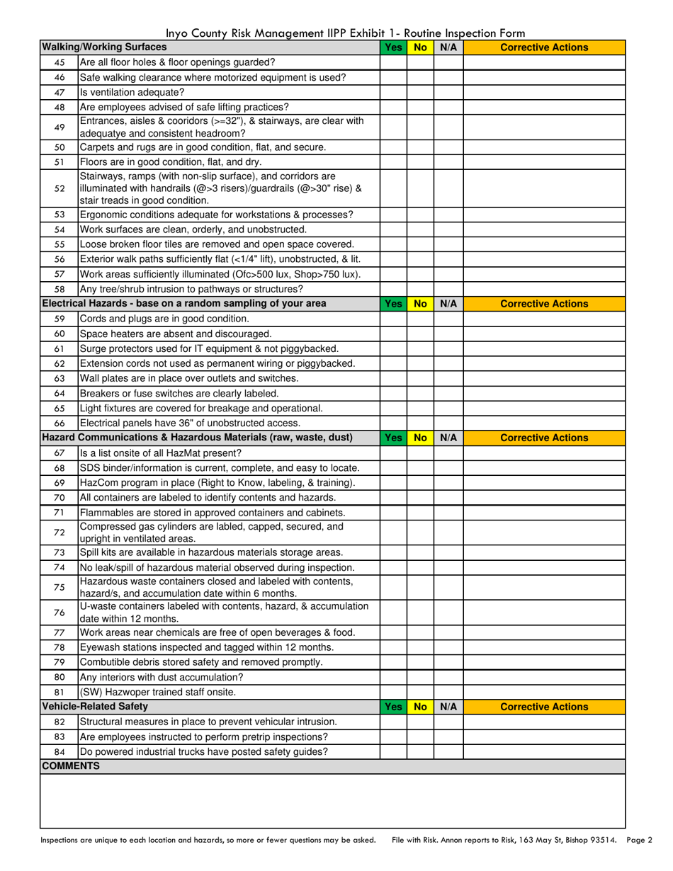 Exhibit 1 Routine Inspection Form - Inyo County, California, Page 2