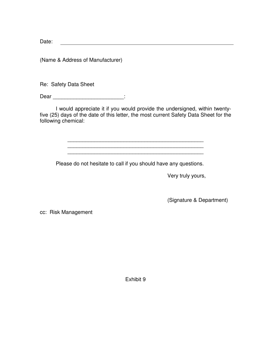 Exhibit 9 Safety Data Sheet Request Form - Inyo County, California, Page 1