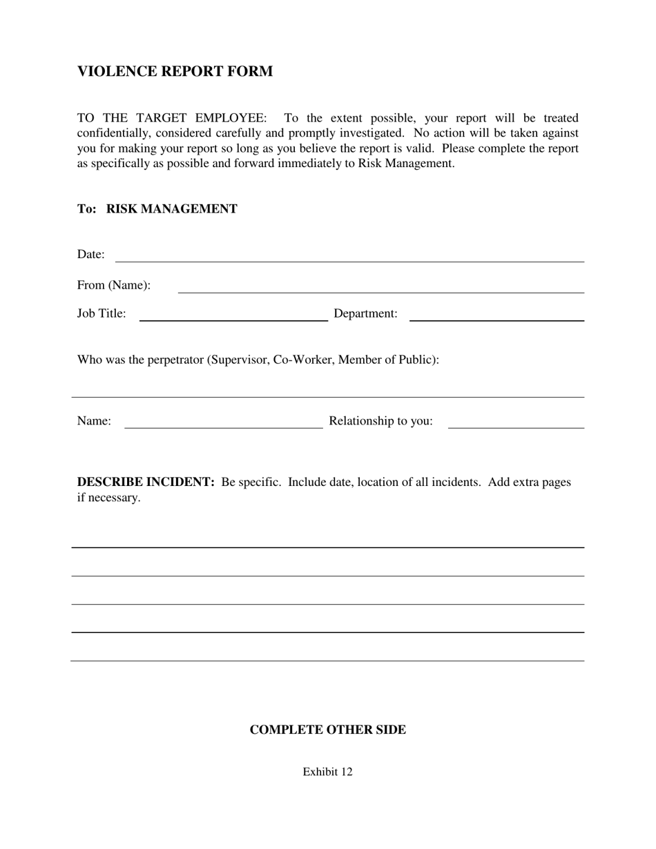 Exhibit 12 Violence Report Form - Inyo County, California, Page 1