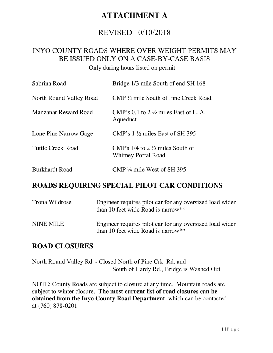Oversize Load Permit Application - Inyo County, California, Page 2
