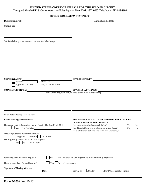 Form T-1080 Motion Information Statement