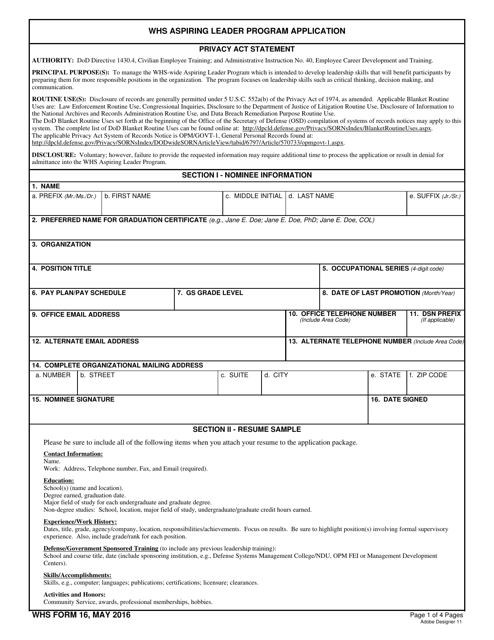 WHS Form 16 Download Fillable PDF or Fill Online Aspiring Leader ...