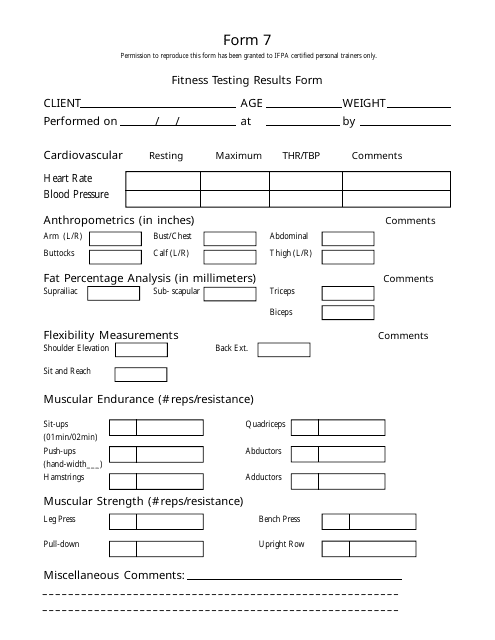 &quot;Fitness Testing Results Form&quot; Download Pdf