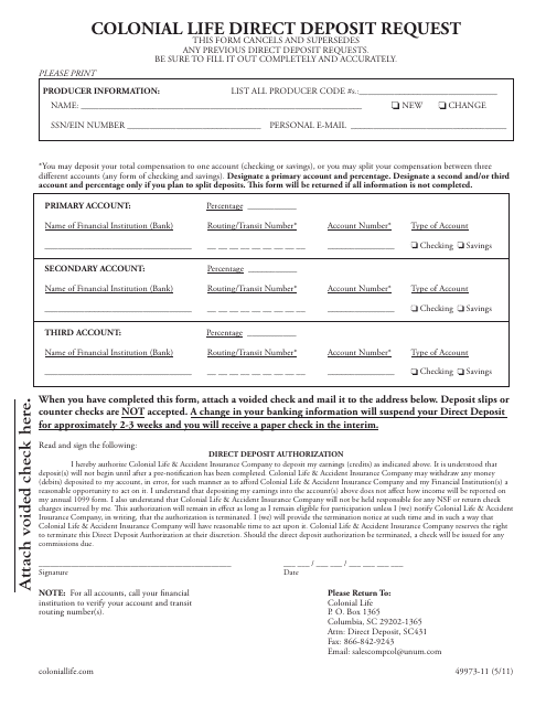 Direct Deposit Request Form - Colonial Life
