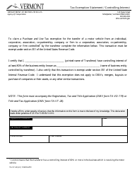 Document preview: Form TA-VT-29 Tax Exemption Statement / Controlling Interest - Vermont