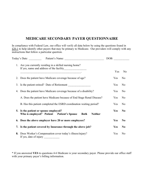 Medicare Secondary Payer Questionnaire Template Download Pdf