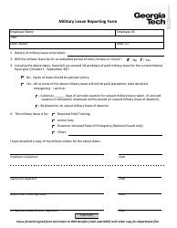 Document preview: Military Leave Reporting Form - Georgia Tech
