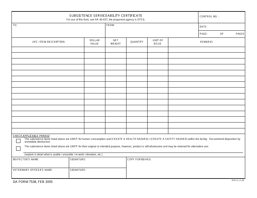 DA Form 7538 - Fill Out, Sign Online and Download Fillable PDF | Templateroller
