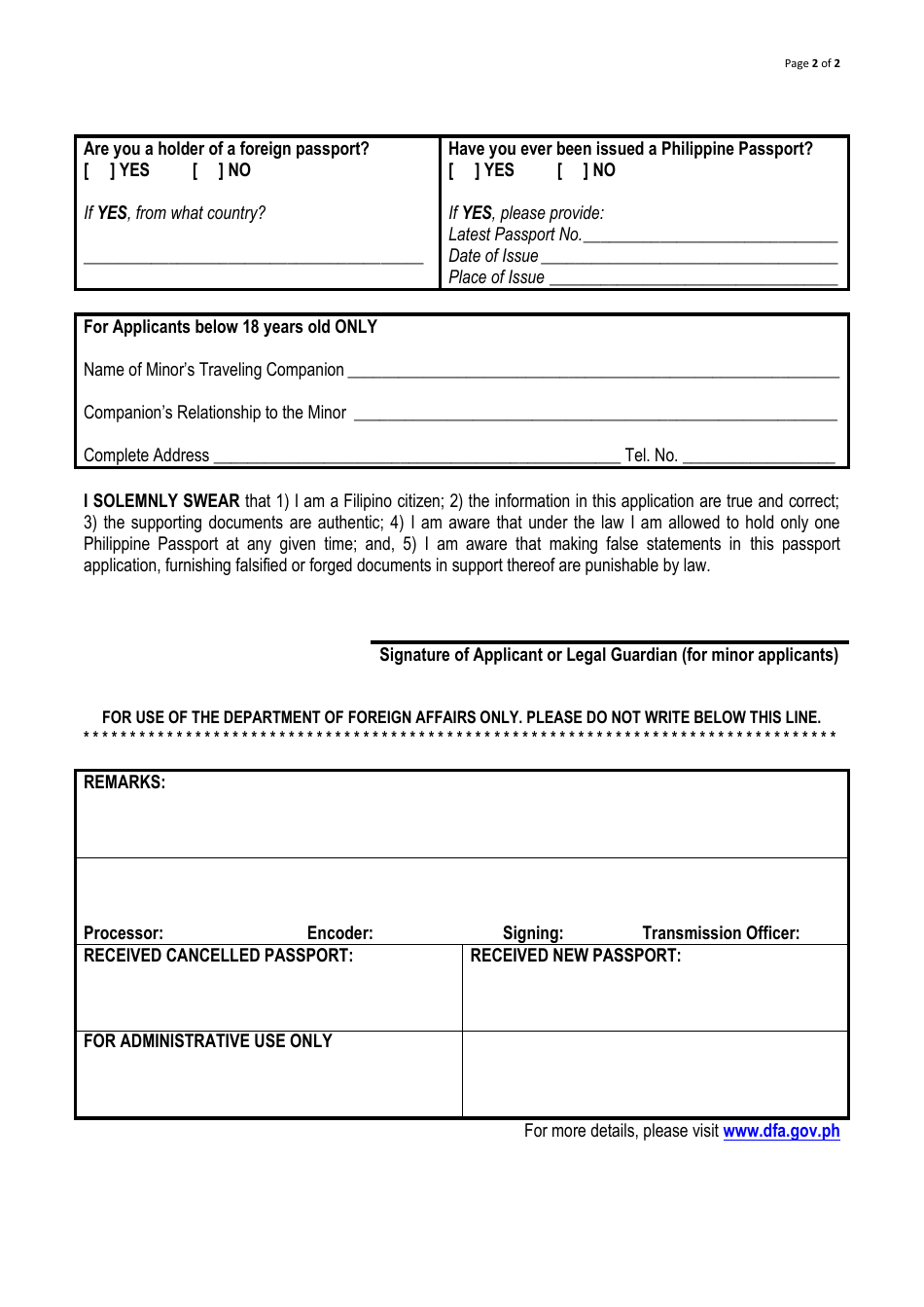 FA Form NO. 79 Passport Application Form - Philippine Embassy Kuala Lumpur - Philippines, Page 2