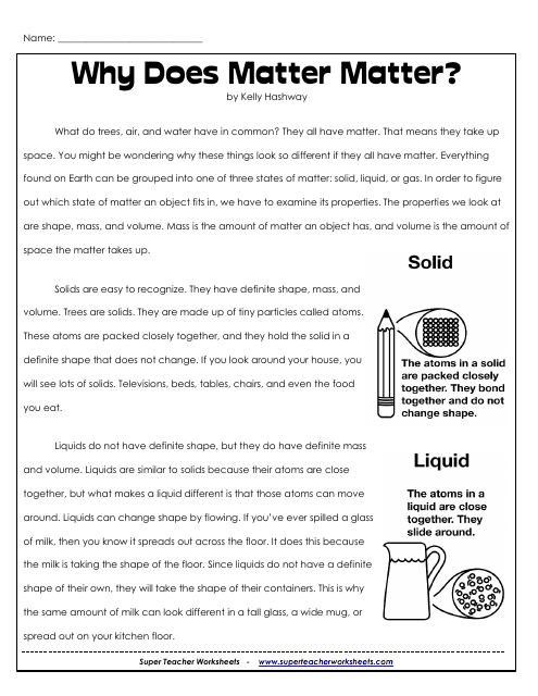 The Three States of Matter Physics worksheet with answer key