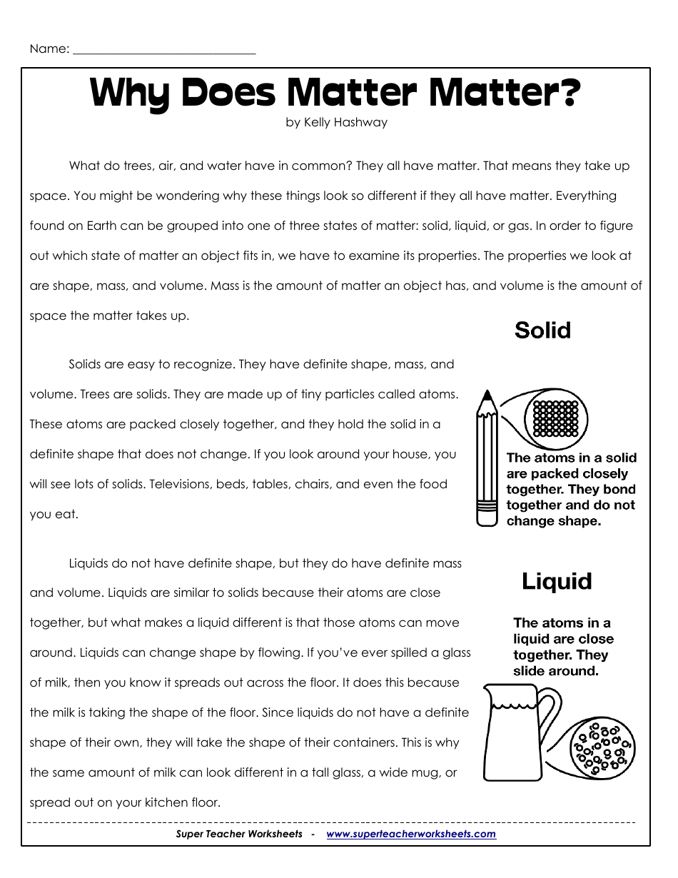 States Of Matter Worksheet