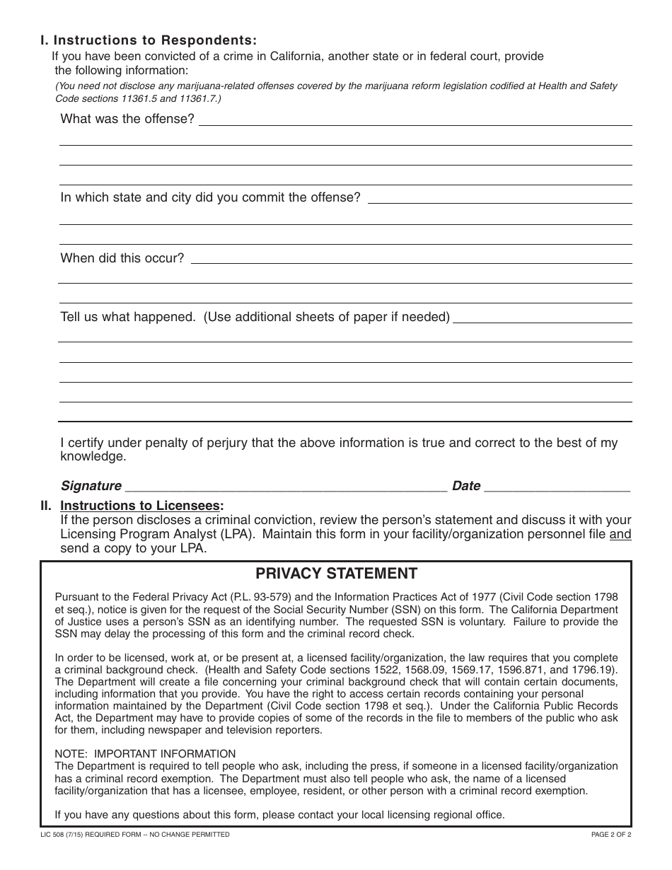 Form LIC508 - Fill Out, Sign Online and Download Fillable PDF ...