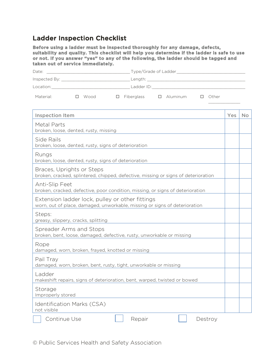 Ladder Inspection Checklist Template Public Services Health and