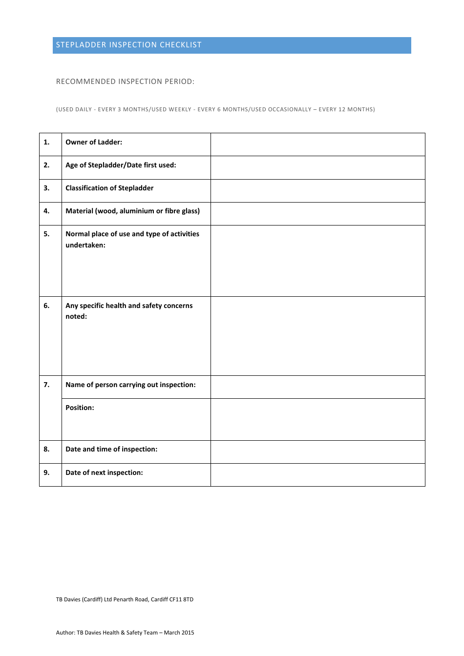 Stepladder Inspection Checklist Template Preview Image