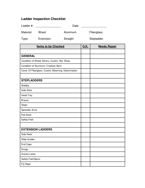 Ladder Inspection Checklist Template - Comprehensive checklist form for inspecting ladders