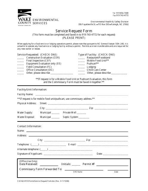 Service Request Form - Wake County, North Carolina Download Pdf