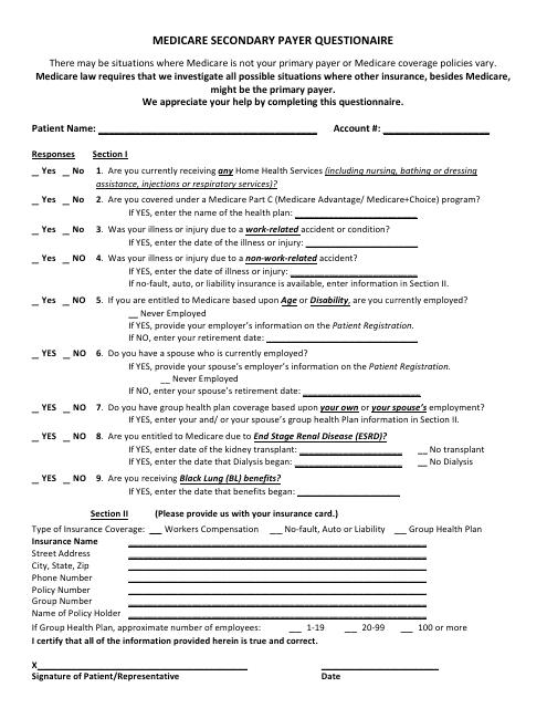 Medicare Secondary Payer Questionnaire Template - Checklist