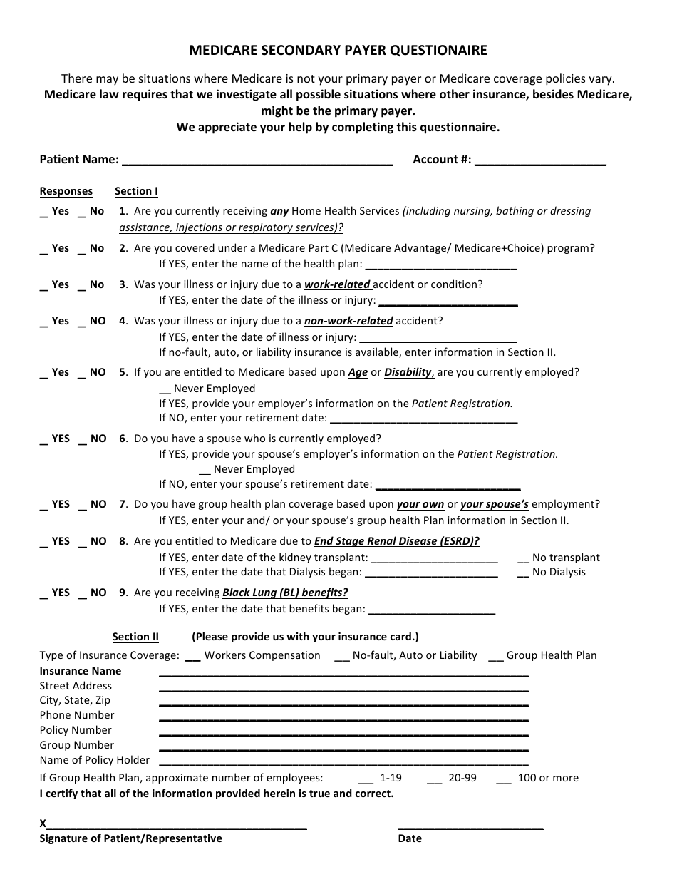 Medicare Msp Questionnaire Printable