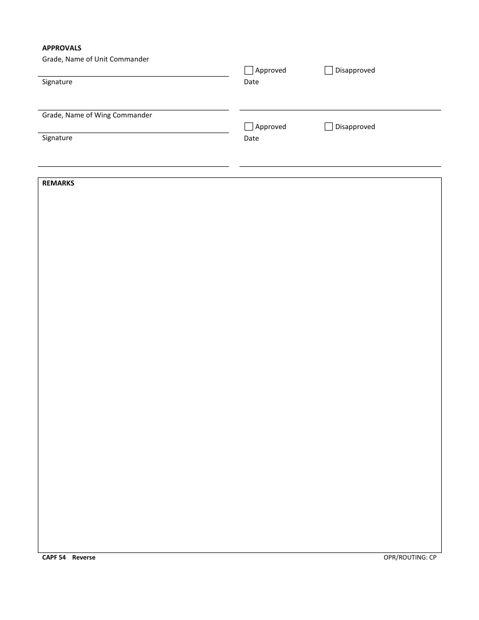 CAP Form 54 Civil Air Patrol High Adventure Activity Request, Page 2