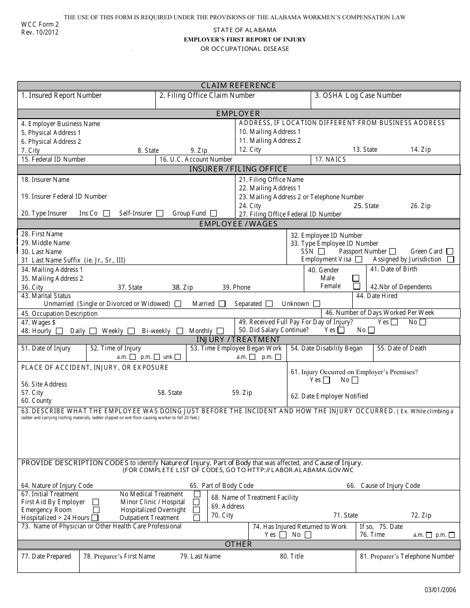 WC Form 2 - Fill Out, Sign Online and Download Printable PDF, Alabama ...