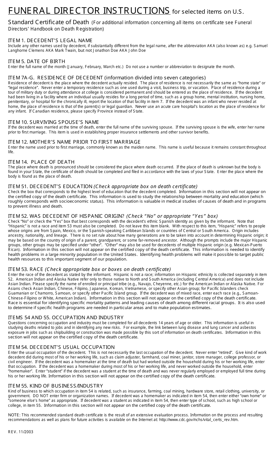 U.S. Standard Certificate of Death, Page 4