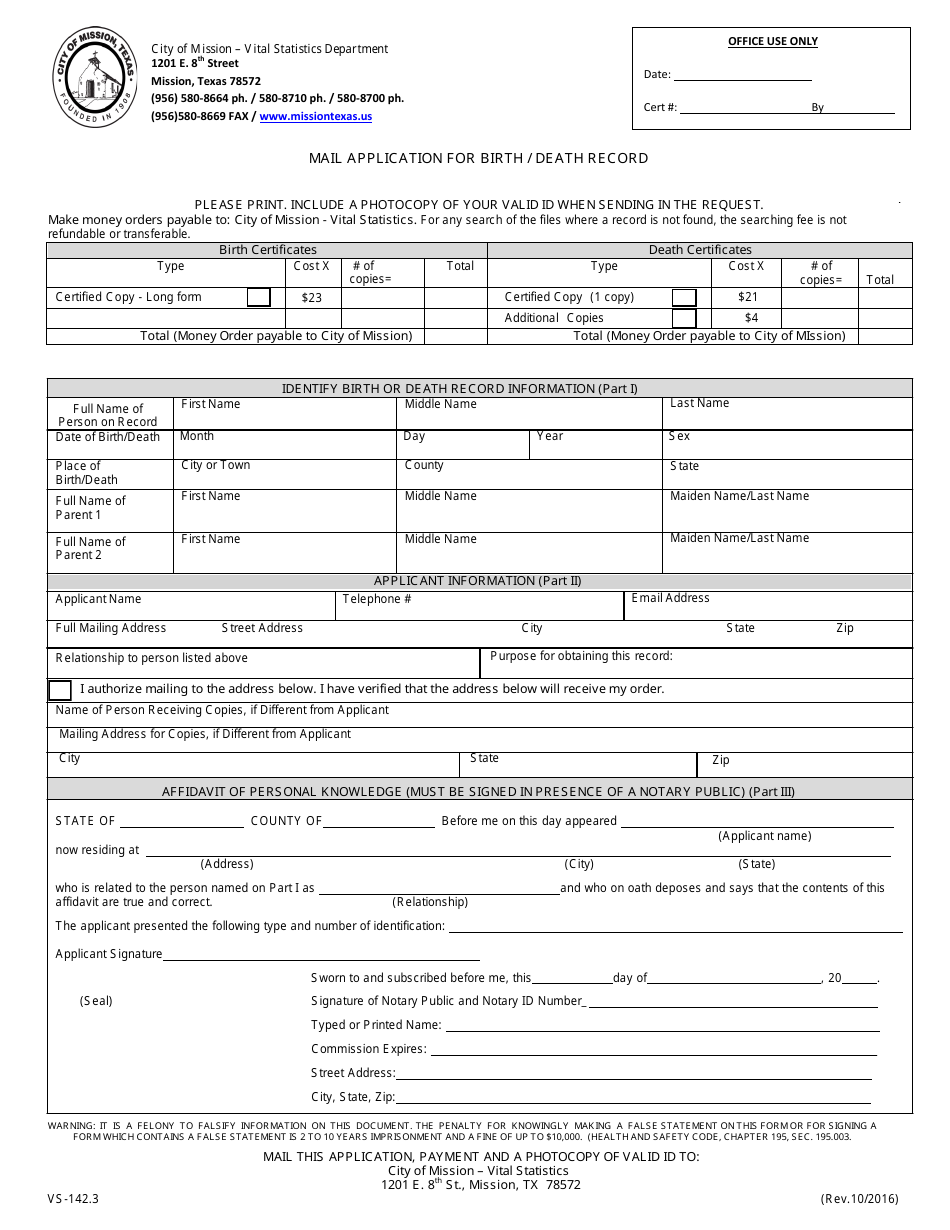 Form VS-142.3 - Fill Out, Sign Online and Download Fillable PDF, City ...