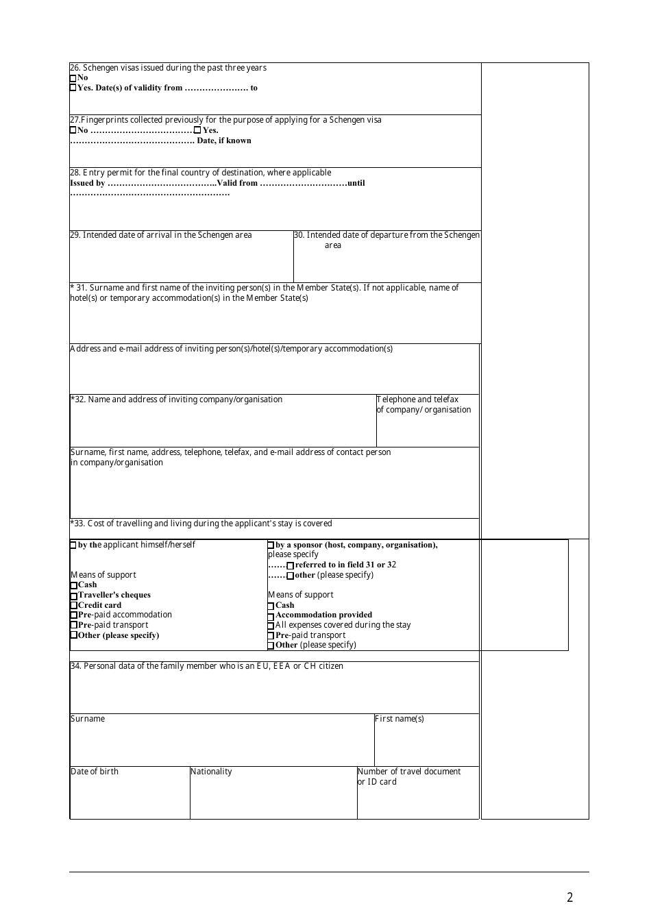 Application Form for Schengen Visa - Rome, Italy, Page 2