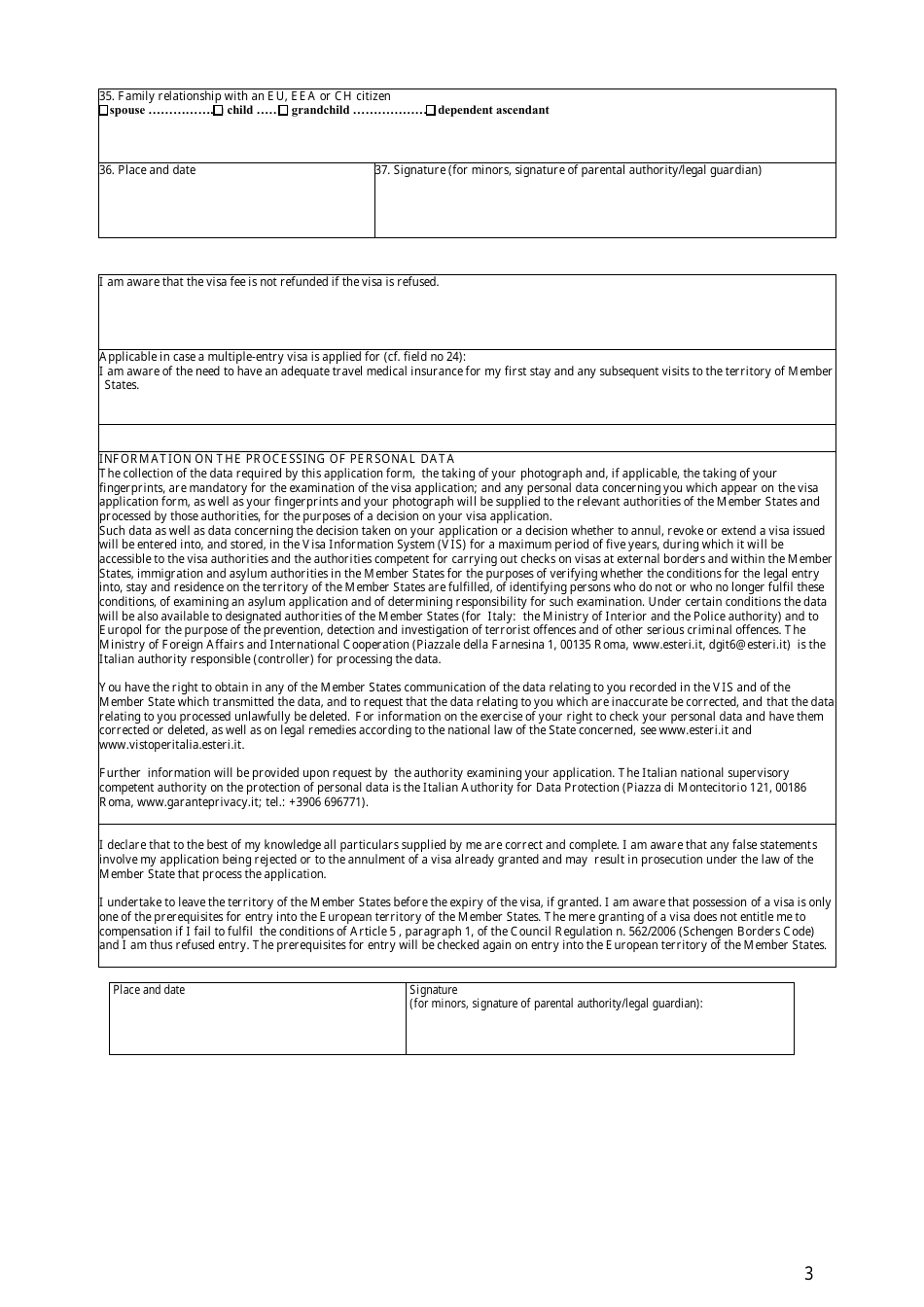 Application Form for Schengen Visa - Rome, Italy, Page 3