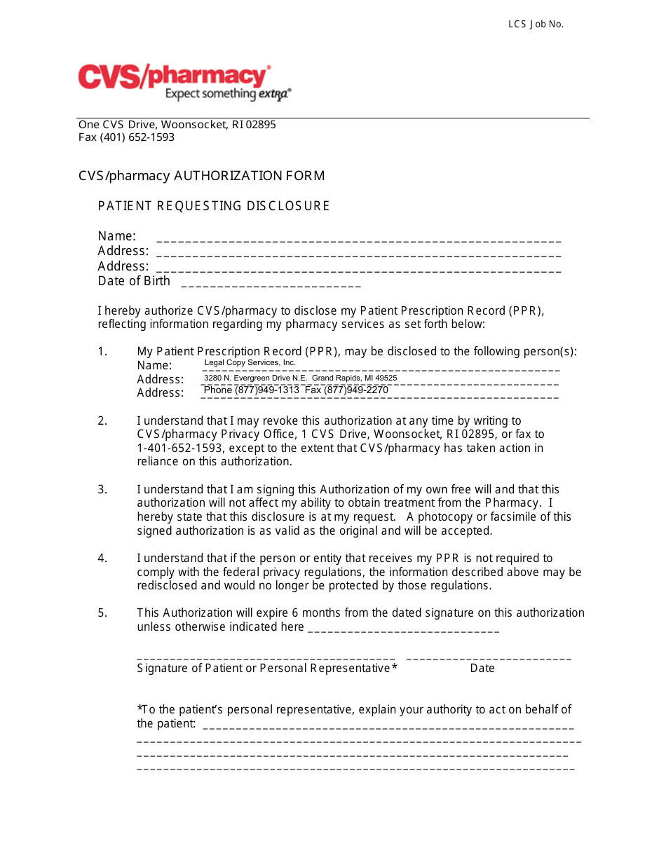 Rhode Island Cvs/Pharmacy Authorization Form Download Fillable PDF