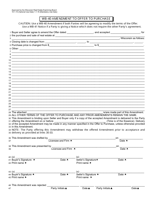 Form WB-40  Printable Pdf