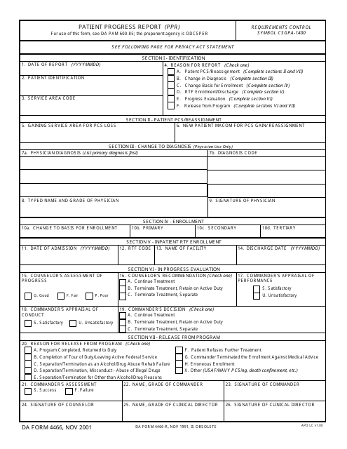 DA Form 4466  Printable Pdf