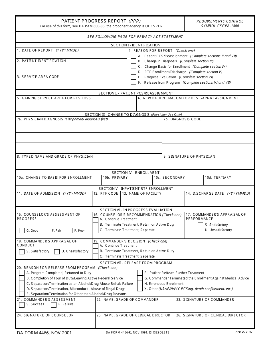 DA Form 4466 - Fill Out, Sign Online And Download Fillable PDF ...