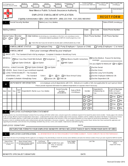 Employee Enrollment Application Form - New Mexico Public Schools Insurance - New Mexico