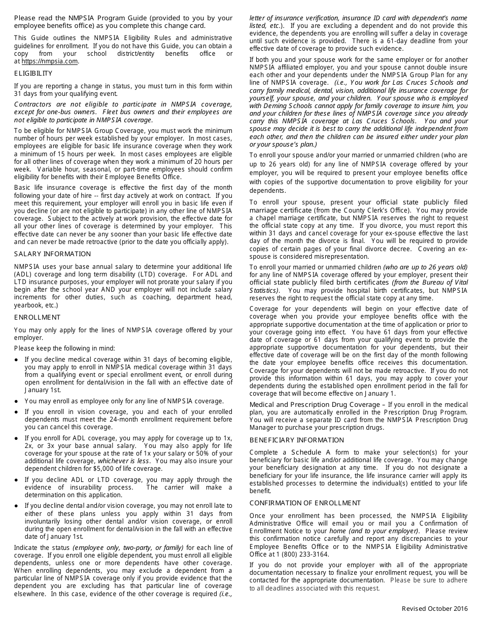 Employee Enrollment Application Form - New Mexico Public Schools Insurance - New Mexico, Page 2