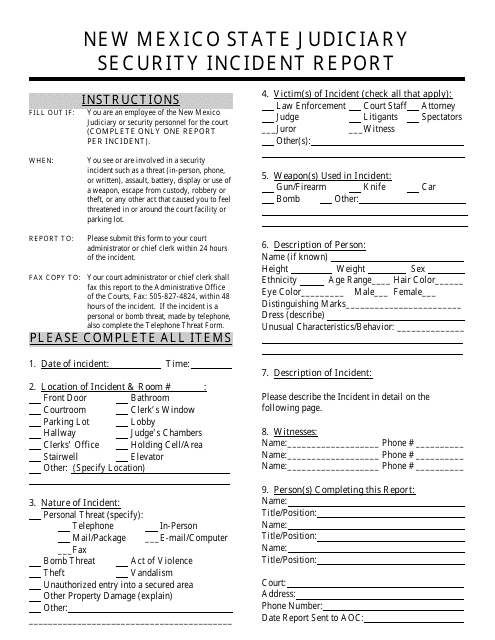 Security Incident Report Form - New Mexico