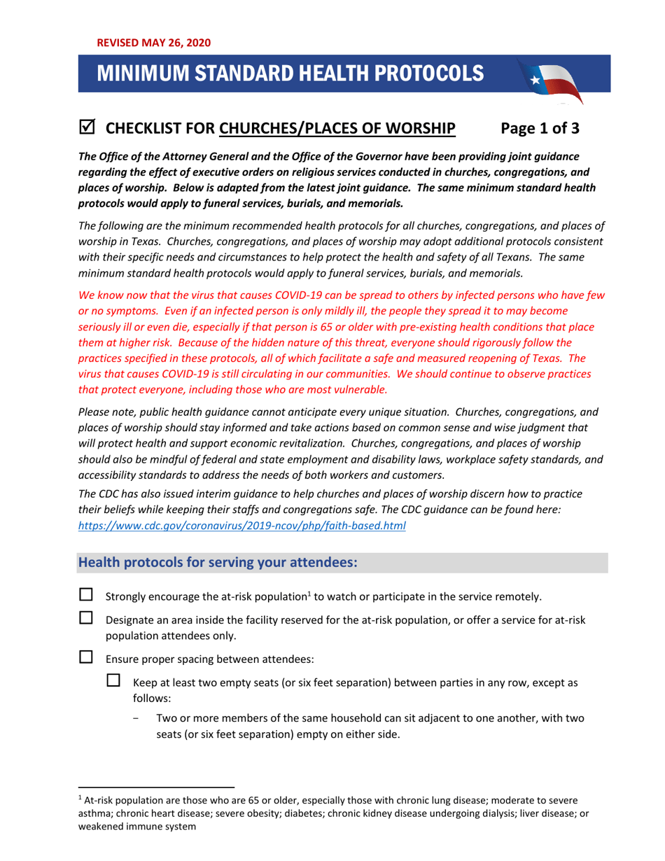 Checklist for Churches / Places of Worship - Texas, Page 1