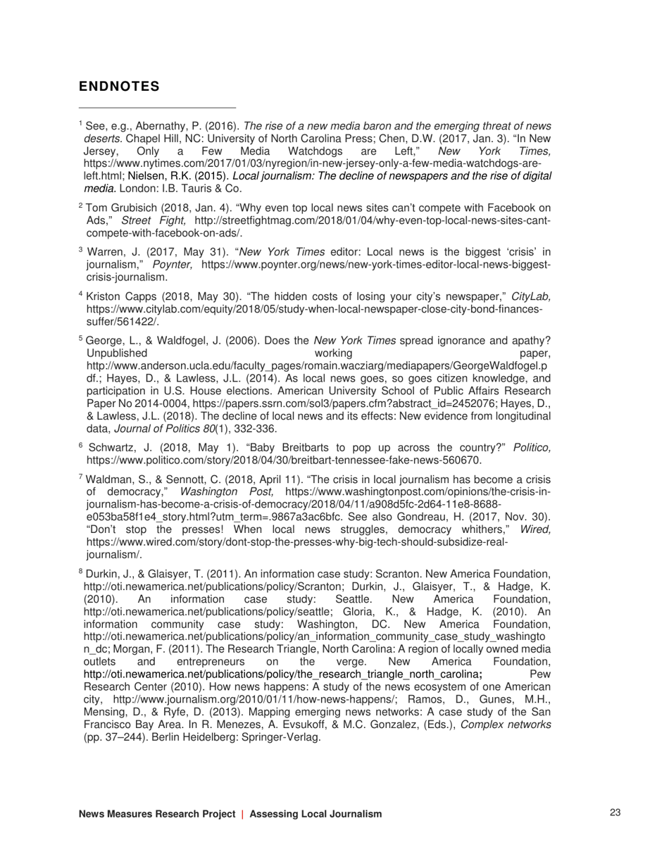 Assessing Local Journalism: News Deserts, Journalism Divides, and the Determinants of the Robustness of Local News - Philip M. Napoli, Matthew Weber, Katie Mccollough  Qun Wang - North Carolina, Page 23
