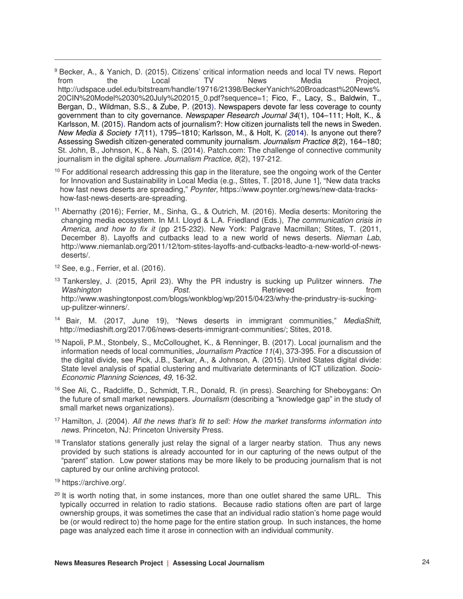 Assessing Local Journalism: News Deserts, Journalism Divides, and the Determinants of the Robustness of Local News - Philip M. Napoli, Matthew Weber, Katie Mccollough  Qun Wang - North Carolina, Page 24