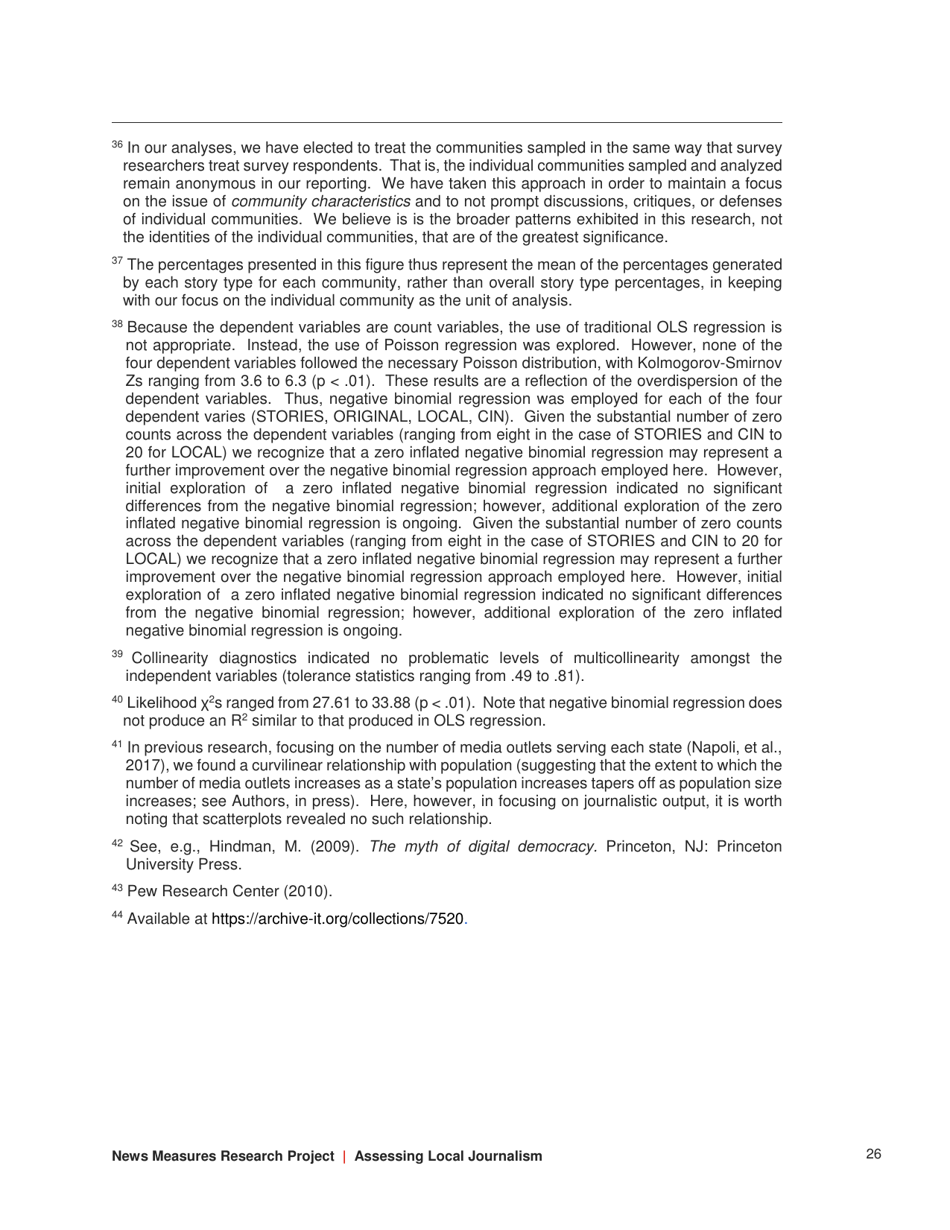 Assessing Local Journalism: News Deserts, Journalism Divides, and the Determinants of the Robustness of Local News - Philip M. Napoli, Matthew Weber, Katie Mccollough  Qun Wang - North Carolina, Page 26