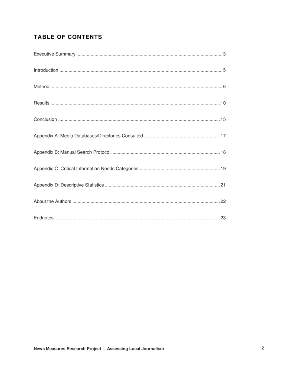 Assessing Local Journalism: News Deserts, Journalism Divides, and the Determinants of the Robustness of Local News - Philip M. Napoli, Matthew Weber, Katie Mccollough  Qun Wang - North Carolina, Page 2
