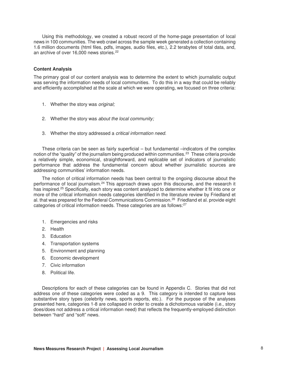 Assessing Local Journalism: News Deserts, Journalism Divides, and the Determinants of the Robustness of Local News - Philip M. Napoli, Matthew Weber, Katie Mccollough  Qun Wang - North Carolina, Page 8