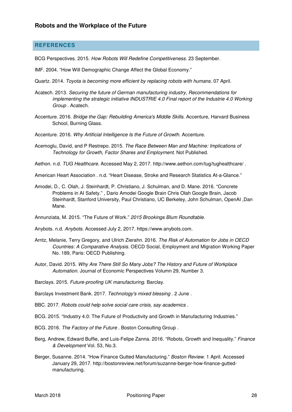 Robots and the Workplace of the Future - Positioning Paper, Page 29