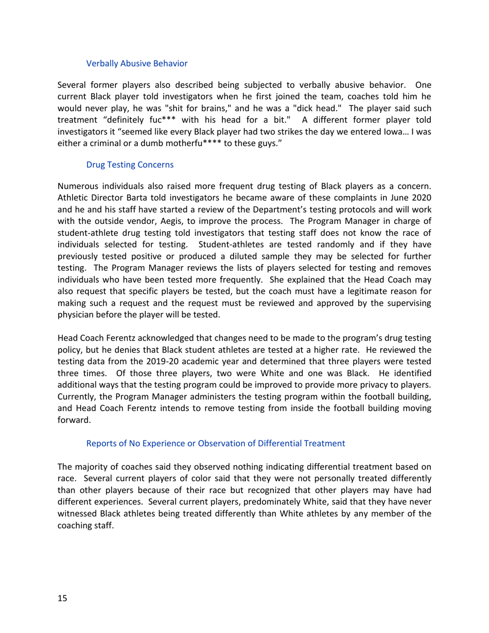 Report of External Review - Football Program Culture University of Iowa - Iowa, Page 17