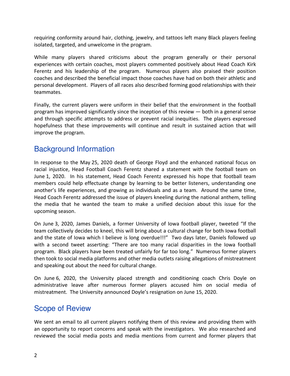 Report of External Review - Football Program Culture University of Iowa - Iowa, Page 4