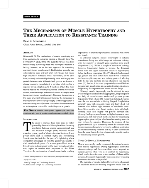 The Mechanisms of Muscle Hypertrophy and Their Application to Resistance Training - Brad J. Schoenfeld document image preview.